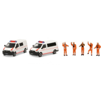 Schuco H0 VW T5 Bus VW T5 Kasten + 5er-Set Figuren DB Notfallmanagement, MHI 1:87