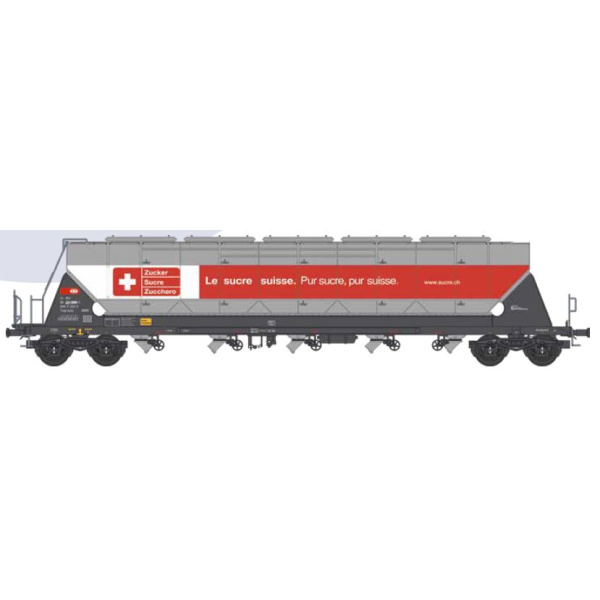 nme H0 DC Getreidesilowagen Tagnpps 96,5m3, SBB Cargo, "Zucker-Sucre-Zucchero", rot/wei&szlig;, Zugschlusslaterne