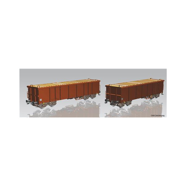 PIKO HO DC Hochbordwagen Eaos, DB AG, Holzladung, 2er-Set