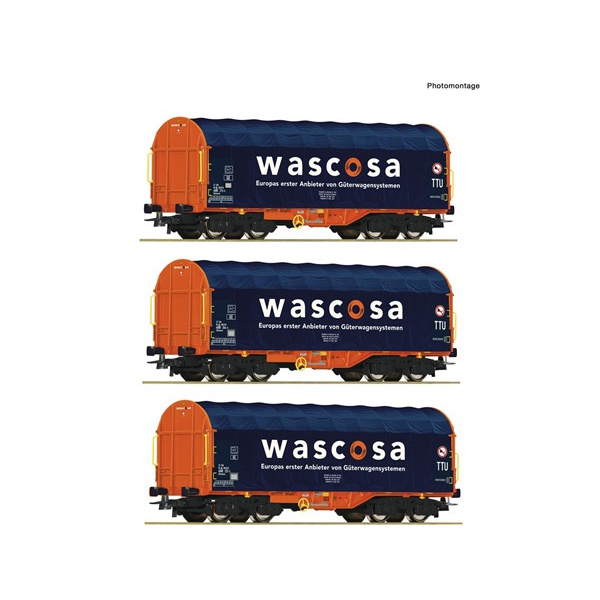 Roco H0 DC Schiebeplanenwagen-Set, Wascosa, 3-teilig