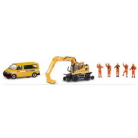 Schuco H0 VW T5 Bus, Lieberherr Zweiwegebagger, Figuren,...