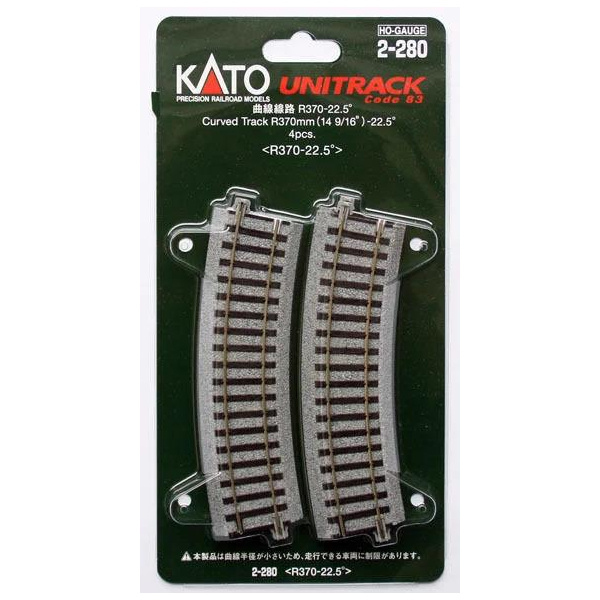 KATO H0 DC Gebogenes Gleis Unitrak R370-22,5&deg;, 4 St&uuml;ck