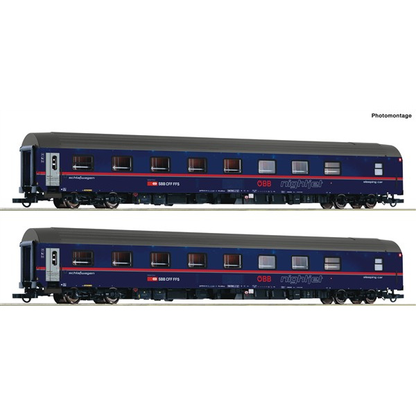 Roco H0 DC Schlafwagen "Nightjet", &Ouml;BB/SBB, 2-teilg, blau