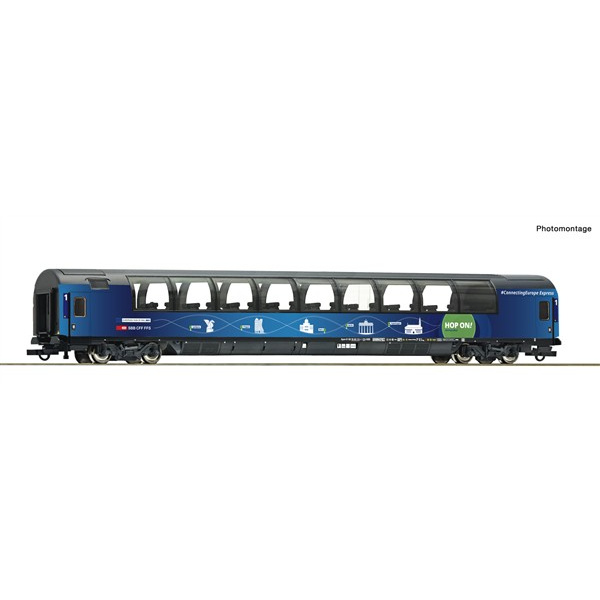 Roco H0 DC EC-Panoramawagen "Connecting Europe Express" Apm, 1. Klasse, SBB, blau