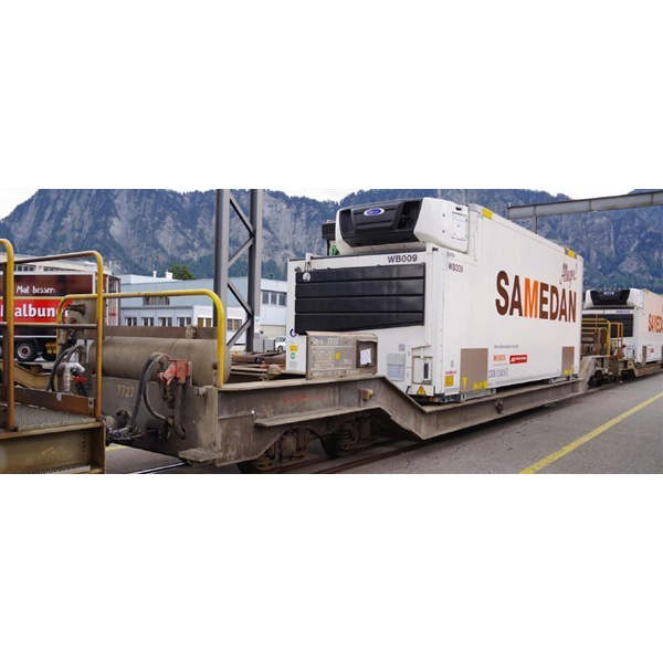 BEMO H0m Containerwagen Sb-v 7727, RhB,  MIGROS WB004 "Samedan"