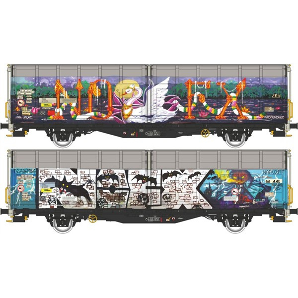 Albert Modell H0 DC Schiebewandwagen Hbbillns, SBB, Graffiti Edition