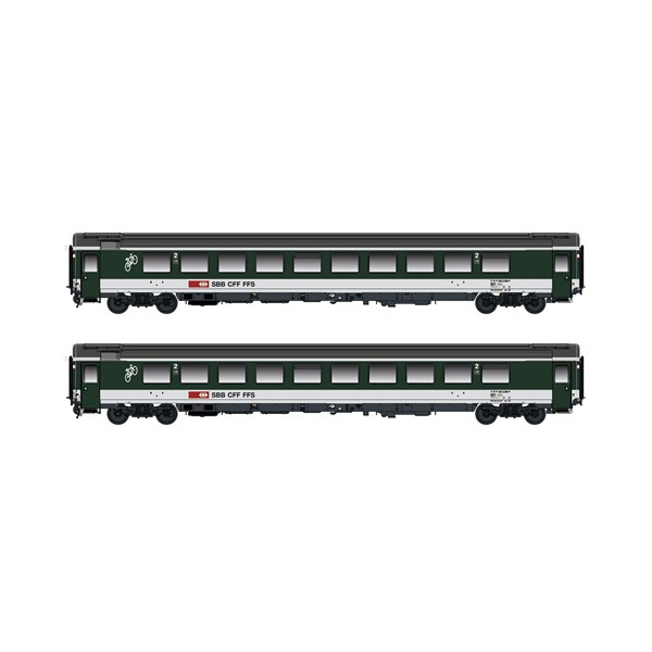 Hobbytrain N DC SBB 2er Set Personenwagen Bpm, 2.Kl. (UIC Z1), grau/gr&uuml;n, Ep. IV-V
