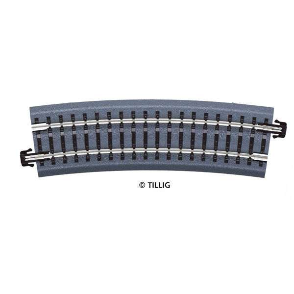 TilligBahn H0m DC Gleis mit Bettung gebogen, braun, R396mm, 15&deg;