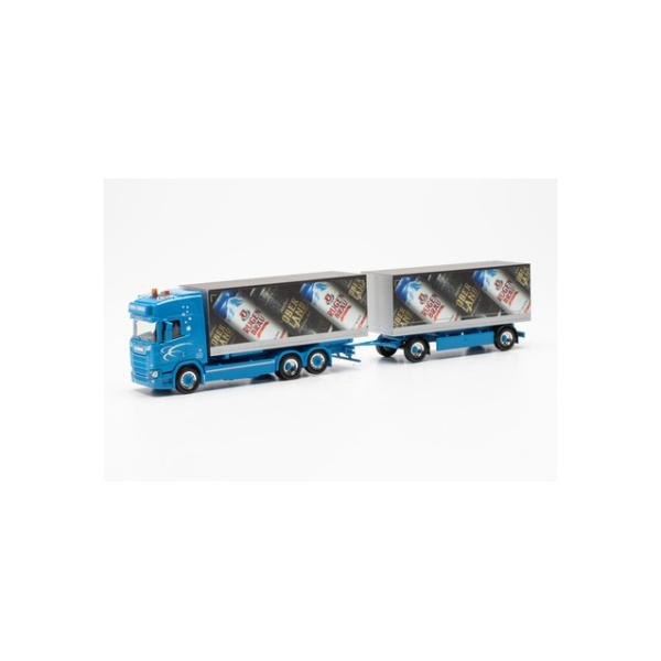 Herpa H0 Scania CR 20 Pritsche/-Plane-H&auml;ngerzug "Rubin & Morger - Rugenbr&auml;u"