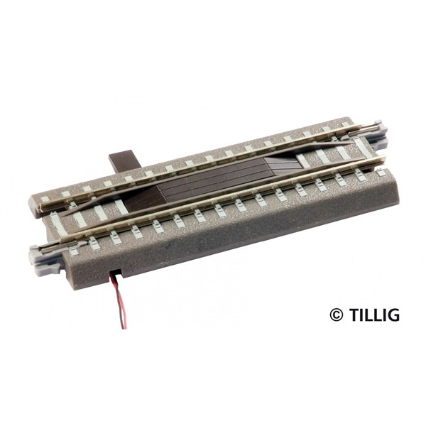 TilligBahn H0m DC Gleis mit Bettung gerade, grau, Entkuppler, 83mm