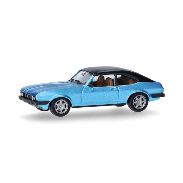 Herpa H0 Ford Capri II mit Vinyldach, miamiblaumetallic