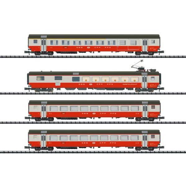 Minitrix N DC Wagen-Set Swiss Express SBB, Speisewagen, 4-teilig