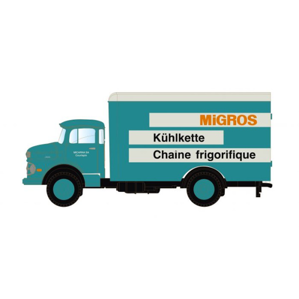 Hobbytrain N Minis Mercedes Benz L322 Koffer MIGROS, t&uuml;rkis