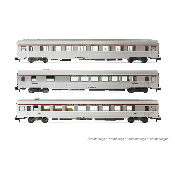Arnold N DC 3er-Personenwagenset TEE Cisalpin, SNCF, Mailand &ndash; Paris 1/2 Vru + A3rtu + A8u silbrig, Ep. IV