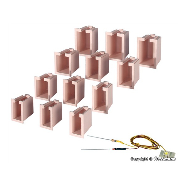 Viessmann Hausbeleuchtungs-Startset, 12 Boxen, 4 verschiedene Gr&ouml;ssen, 1 LED weiss