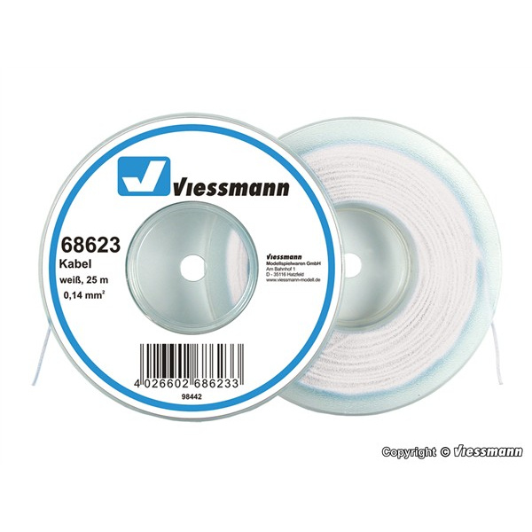 Viessmann Litze weiss, 25m auf Abrollspule 0,14 mm&sup2;