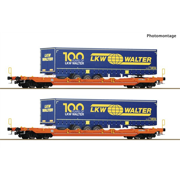 Roco H0 DC Taschenwagen T5, Wascosa "100 Jahre LKW Walter", 2-teilig