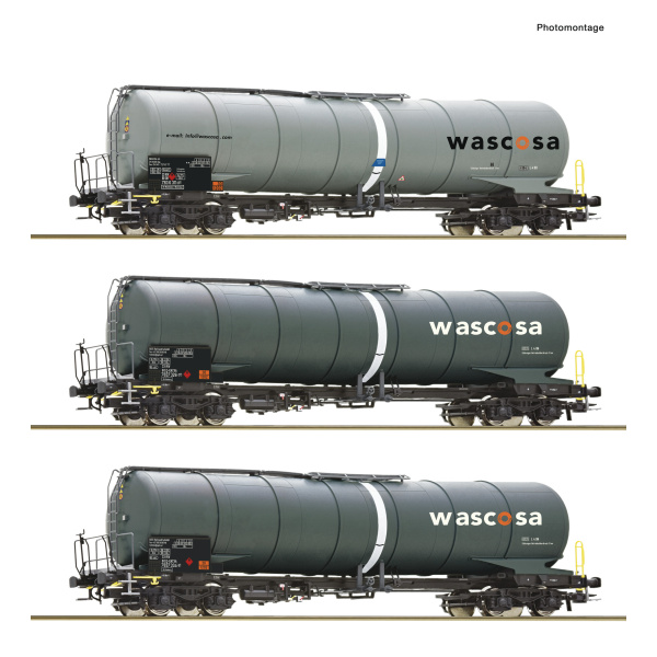 Roco H0 DC Kesselwagen Zacns WASCOSA, 3 Wagen