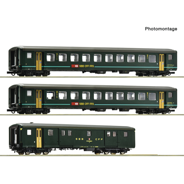 Roco H0 DC Personenwagen SBB EW II B, 2. Kl., D Gep&auml;ckwagen, 3 Wagen