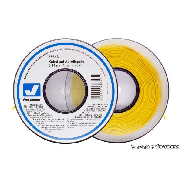 Viessmann Kabel auf Abrollspule 0,14 mm&sup2;, gelb, 25 m