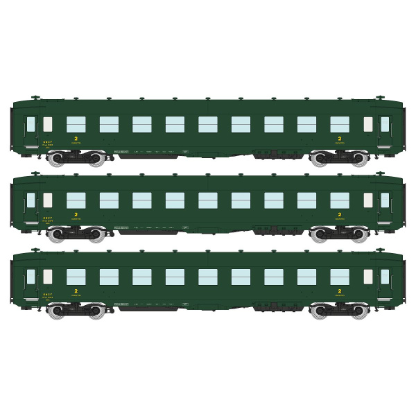 REE H0 DC Liegewagen DEV AO U52 B9c9 myfi 306, gr&uuml;n,SNCF, 3 Wagen