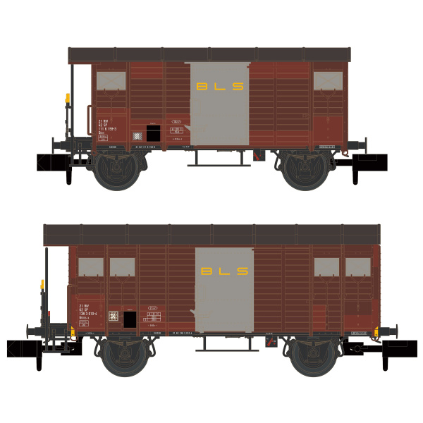 Hobbytrain N DC 2er Set gedeckte G&uuml;terwagen, K2 + K3, BLS, braun, Ep. IV