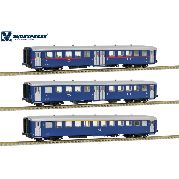 Sudexpress H0 DC Personenwagen SCHINDLER CP, 3 Wagen, blau