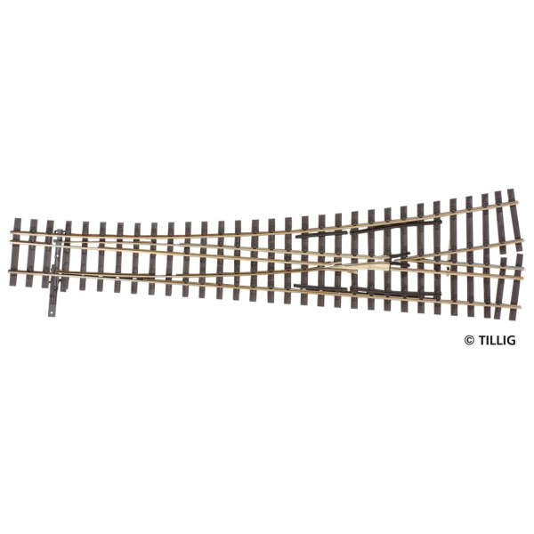 TilligBahn H0/H0m Dreischienen-Weiche links, H0 abzweigend, Code 83