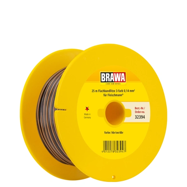 Brawa Flachbandlitze 3-adrig hbr/sw/dbr, 0,14mm2, 25 Meter