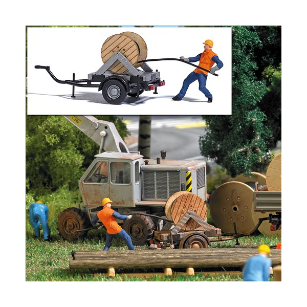BUSCH H0 Action Set: Kabelzieher mit Wagen