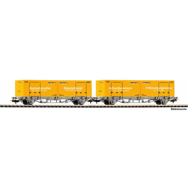 PIKO H0 DC Containertragwagen POST 2x20 Container CH-AAE
