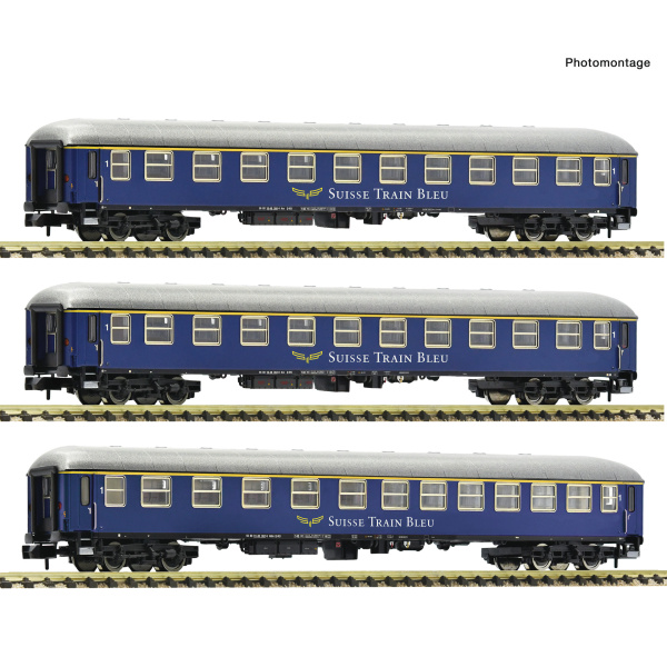 Fleischmann N Schnellzugwagen-Set 3-teilig, Suisse Train Bleu