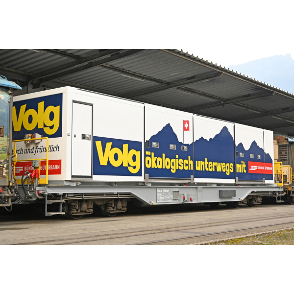 BEMO H0m Tragwagen mit Klimacontainer Sb-v 65693 RhB, "Volg"