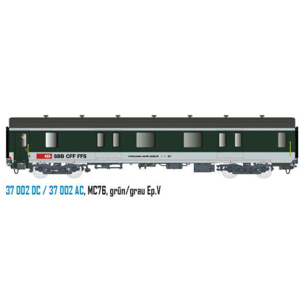 L.S. Models H0 AC Gep&auml;ckwagen MC76, SBB, EP. V, gr&uuml;n/grau
