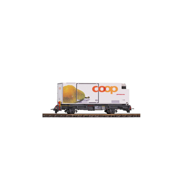 BEMO H0m Tragwagen Lb-v 7865 RhB, Container "COOP"