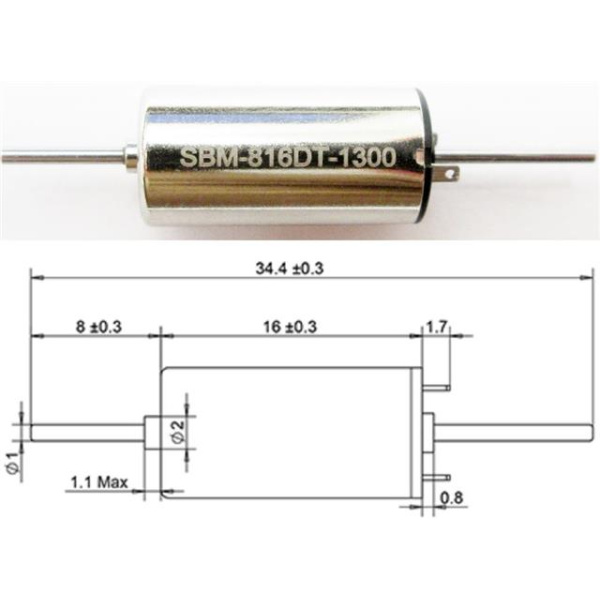 sb-Modellbau Glockenanker Motor 8mm SBM-816DT - 2 Wellen (12 V) - 13400 U/min