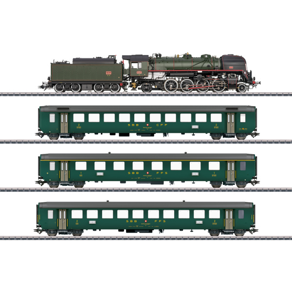 M&auml;rklin H0 AC Dampflokomotive 141 R 1244 MIKADO mit Personenwagen EW I