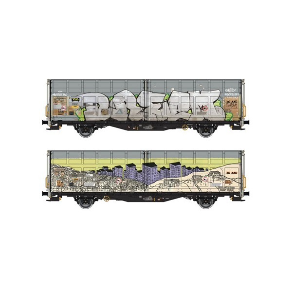 Albert Modell H0 DC Schiebewandwagen Hbbillns, SBB, Graffiti
