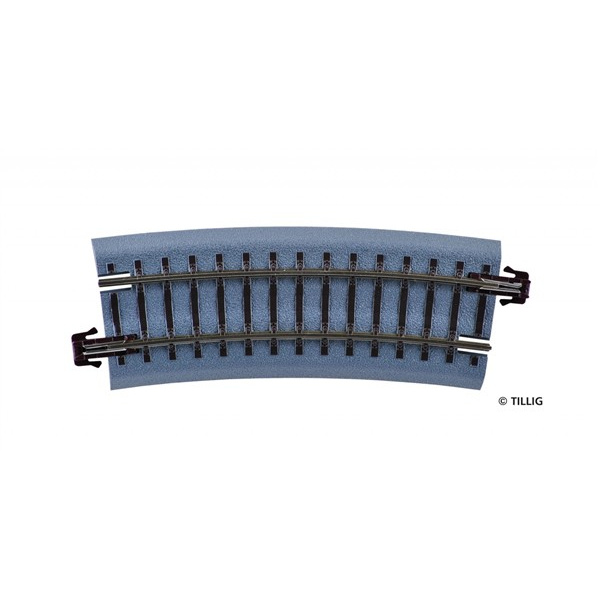 TilligBahn H0m DC Gleis gebogen, Bettung, braun, R310mm, 15&deg;